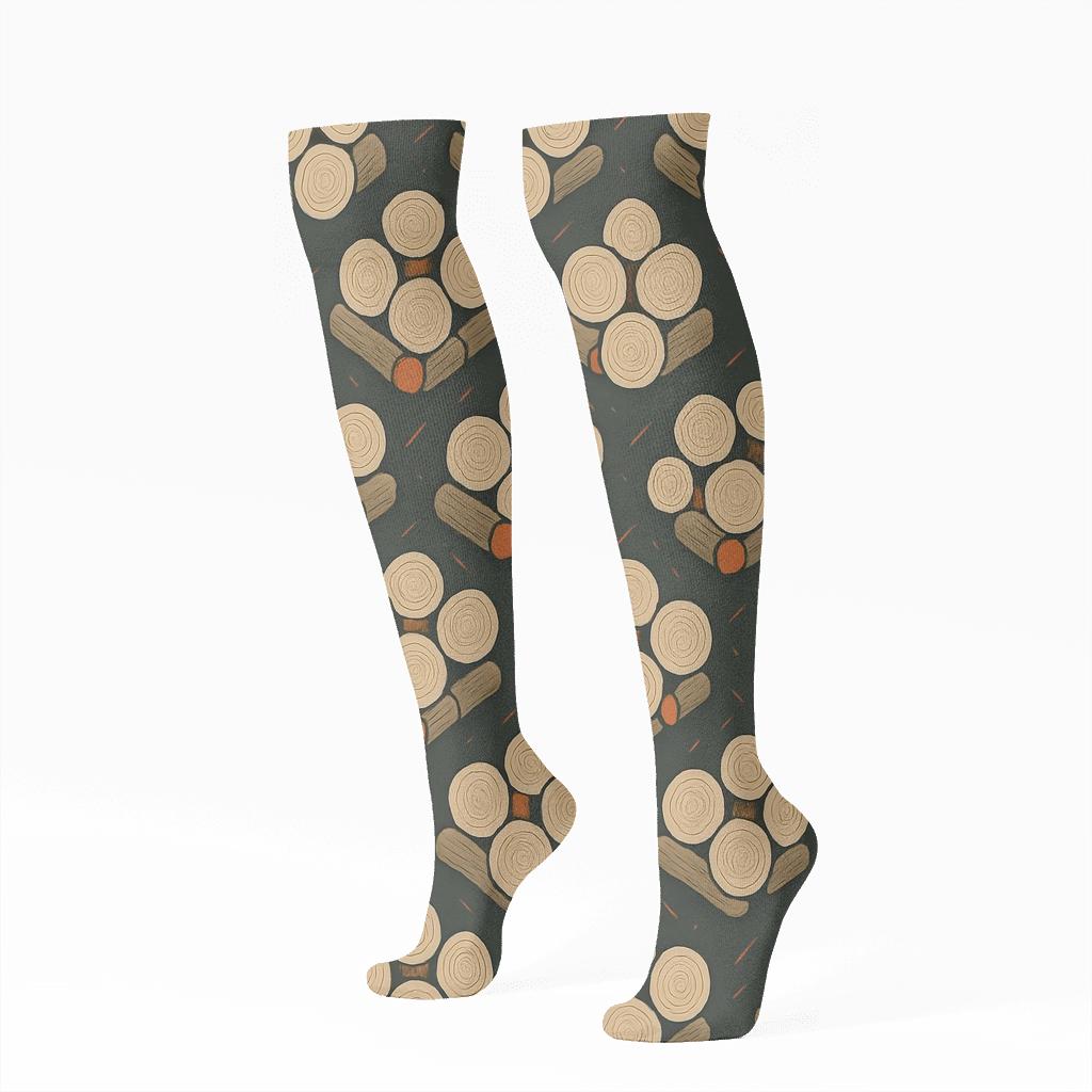 Heart Fired Log Mosaic On Charcoal Hearthfield trendy patterned knee-high socks