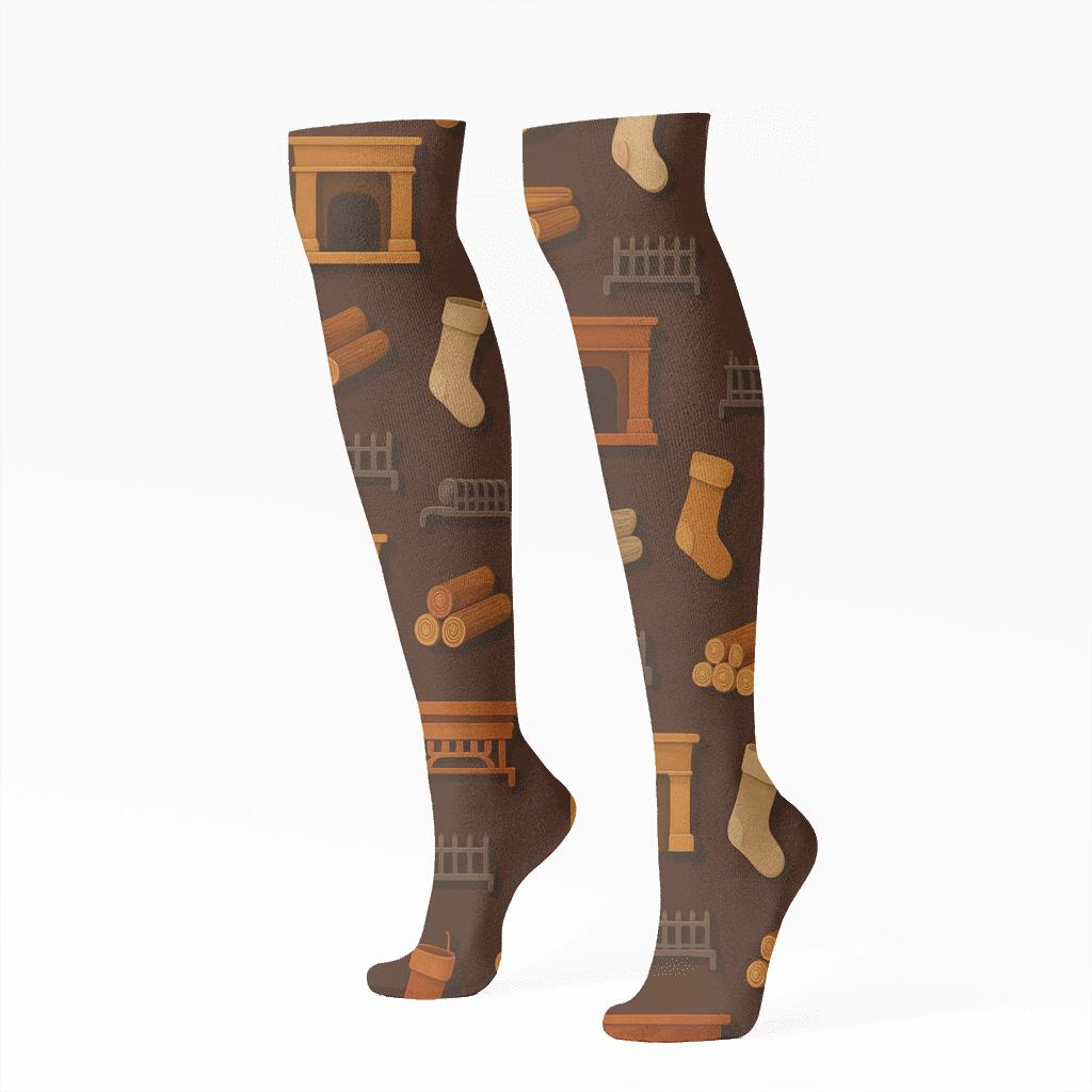 Golden Mantel Icons Fireplace premium sports knee-high socks