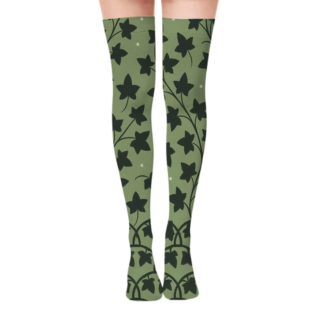 Dewy Ivy Silhouette Band Border unique graphic over-the-knee socks
