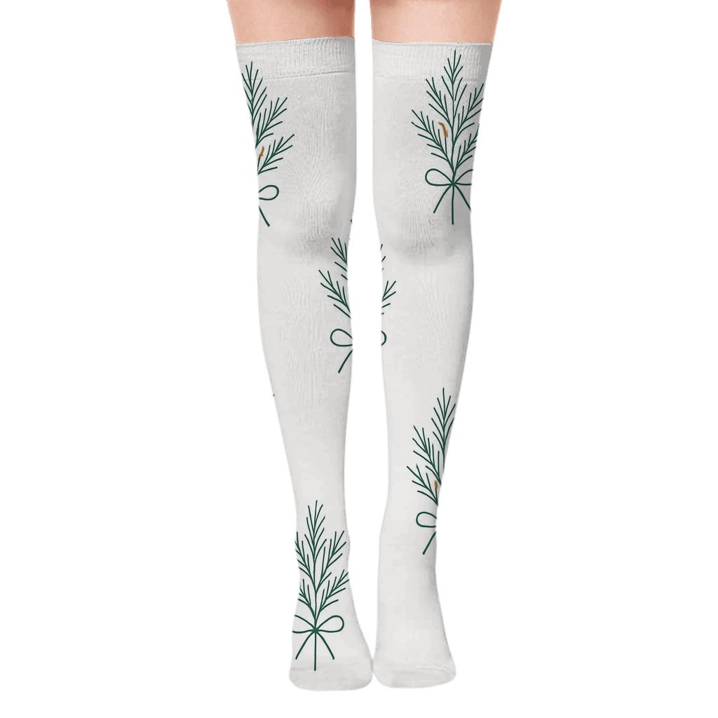 Snowfield Ribbon With Evergreen Branches Flourish soft everyday over-the-knee socks