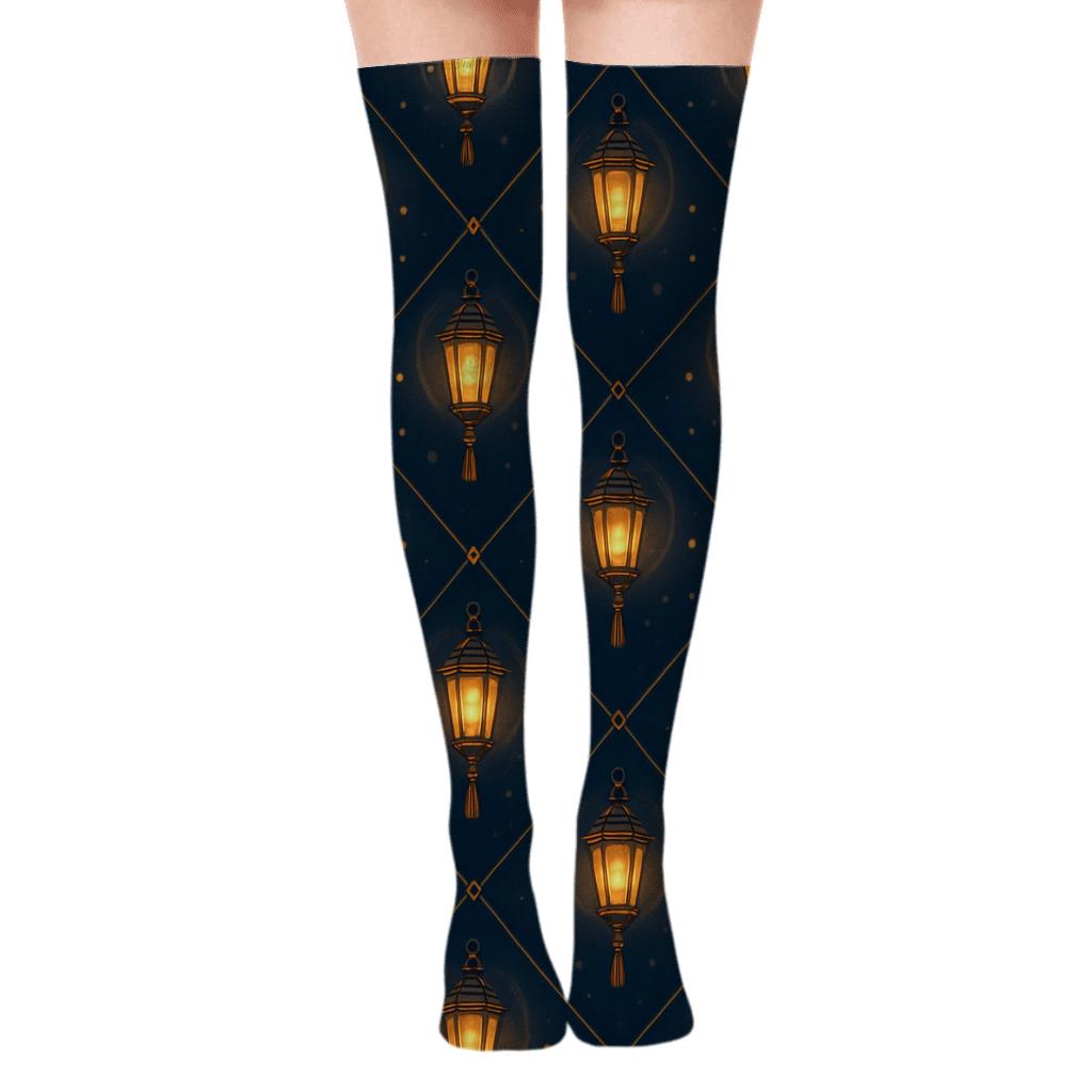 Lantern Festival Lattice On Midnight Harbor custom over-the-knee socks