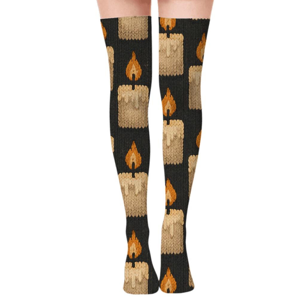 Candlelit Hearth Chevron Pattern premium cozy over-the-knee socks
