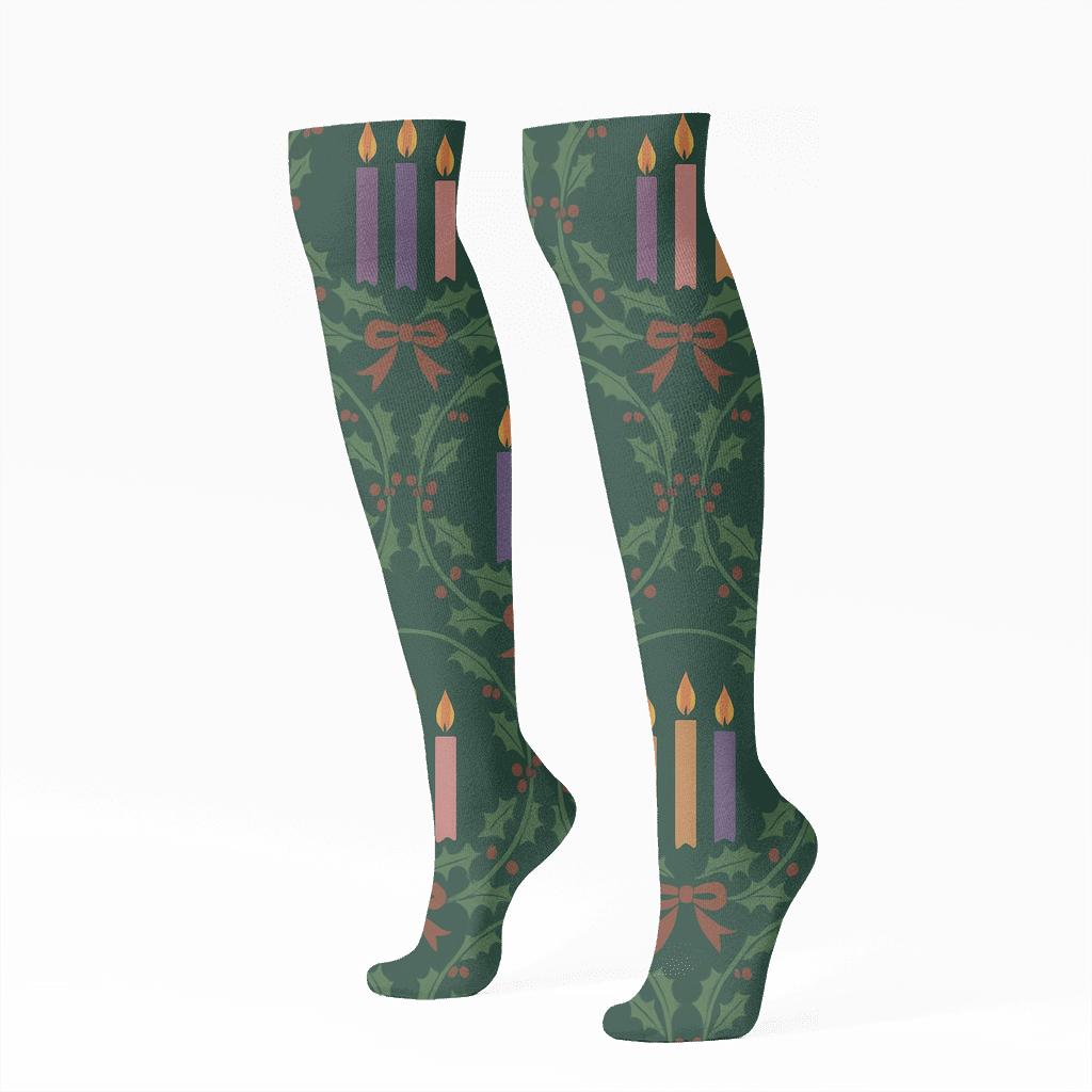 Advent Candles Midnight Wreath Lattice custom knee-high socks