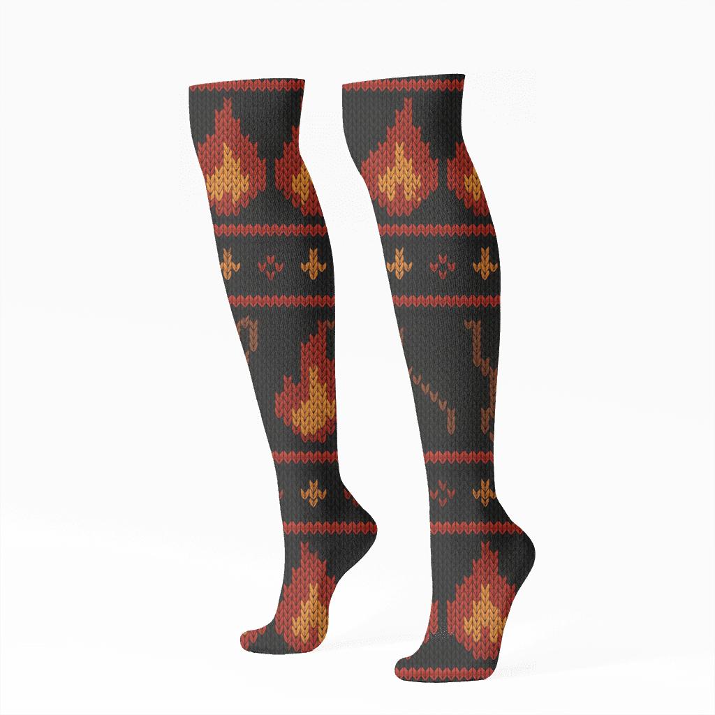 Hearth Rug Pattern Fireplace Edition designer print knee-high socks