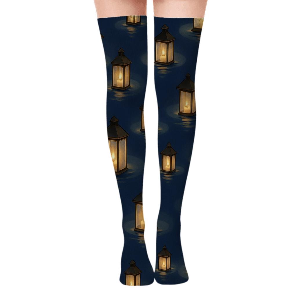 Twilight River Drift Pattern Lantern custom over-the-knee socks