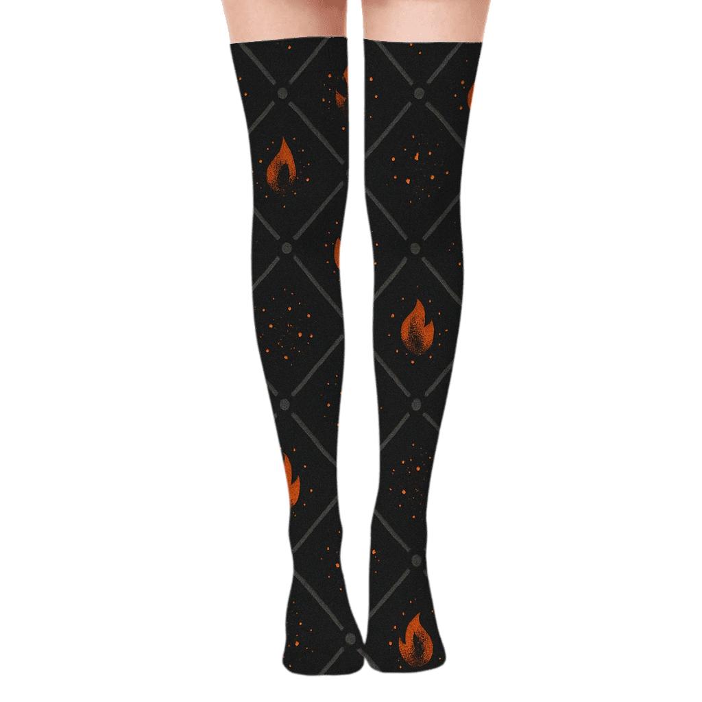 Fireplace Ember Lattice On Charcoal Ground personalized over-the-knee socks
