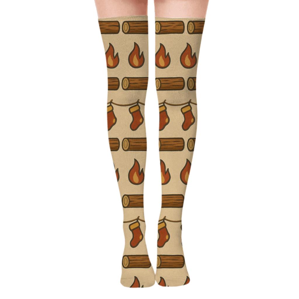 Ember Garland With Fireplace Motifs unique graphic over-the-knee socks