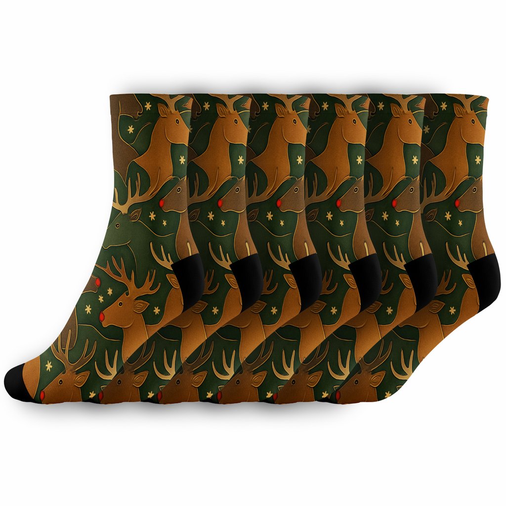 Red-Nosed Reindeer-Rudolph Tessellation Parade premium sports crew socks