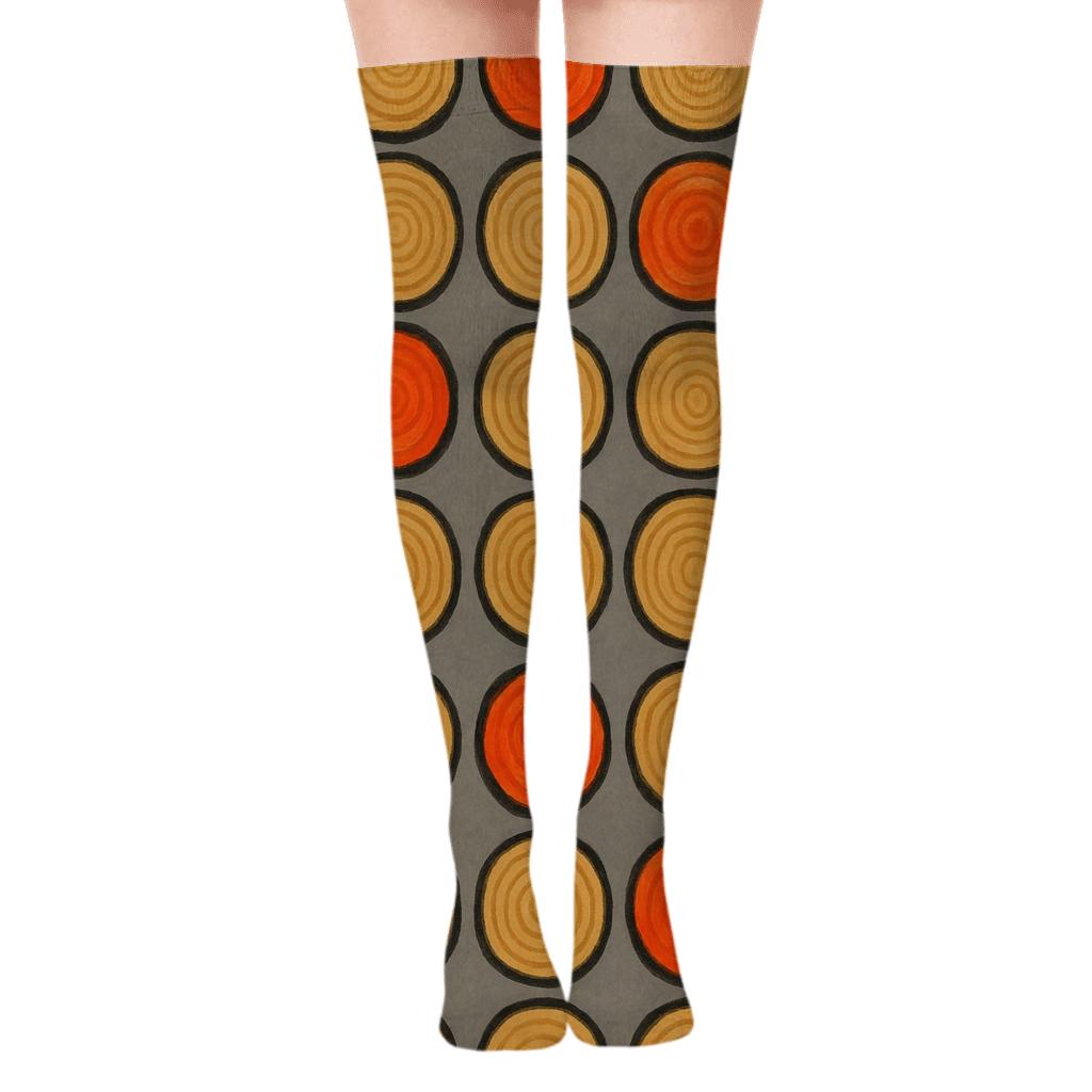 Log-Stack Fireplace Grid Study unique graphic over-the-knee socks