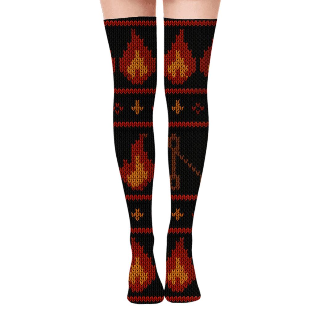 Hearth Rug Pattern Fireplace Edition premium cozy over-the-knee socks