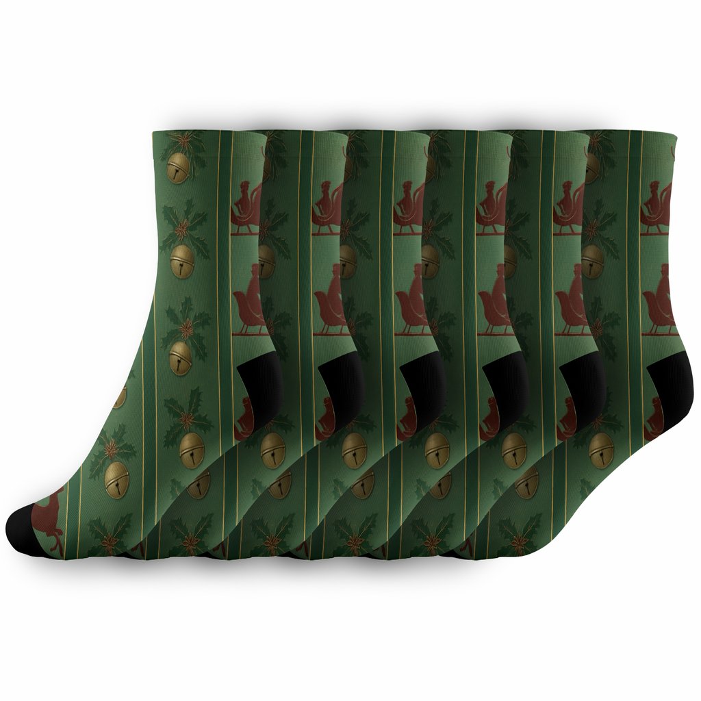 Starlit Sleigh-Stripe Procession unique graphic crew socks