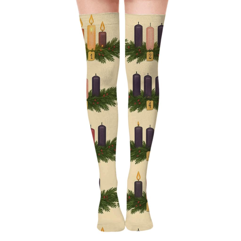 Wreath Band With Advent Candles Quartet trendy patterned over-the-knee socks