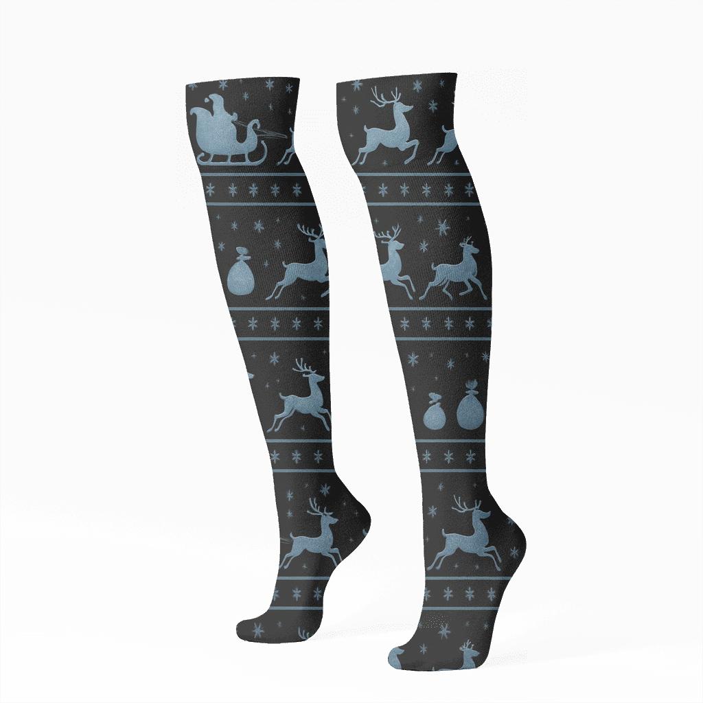 Midnight Sleigh Trail Stripe Pattern Santa Claus premium sports knee-high socks