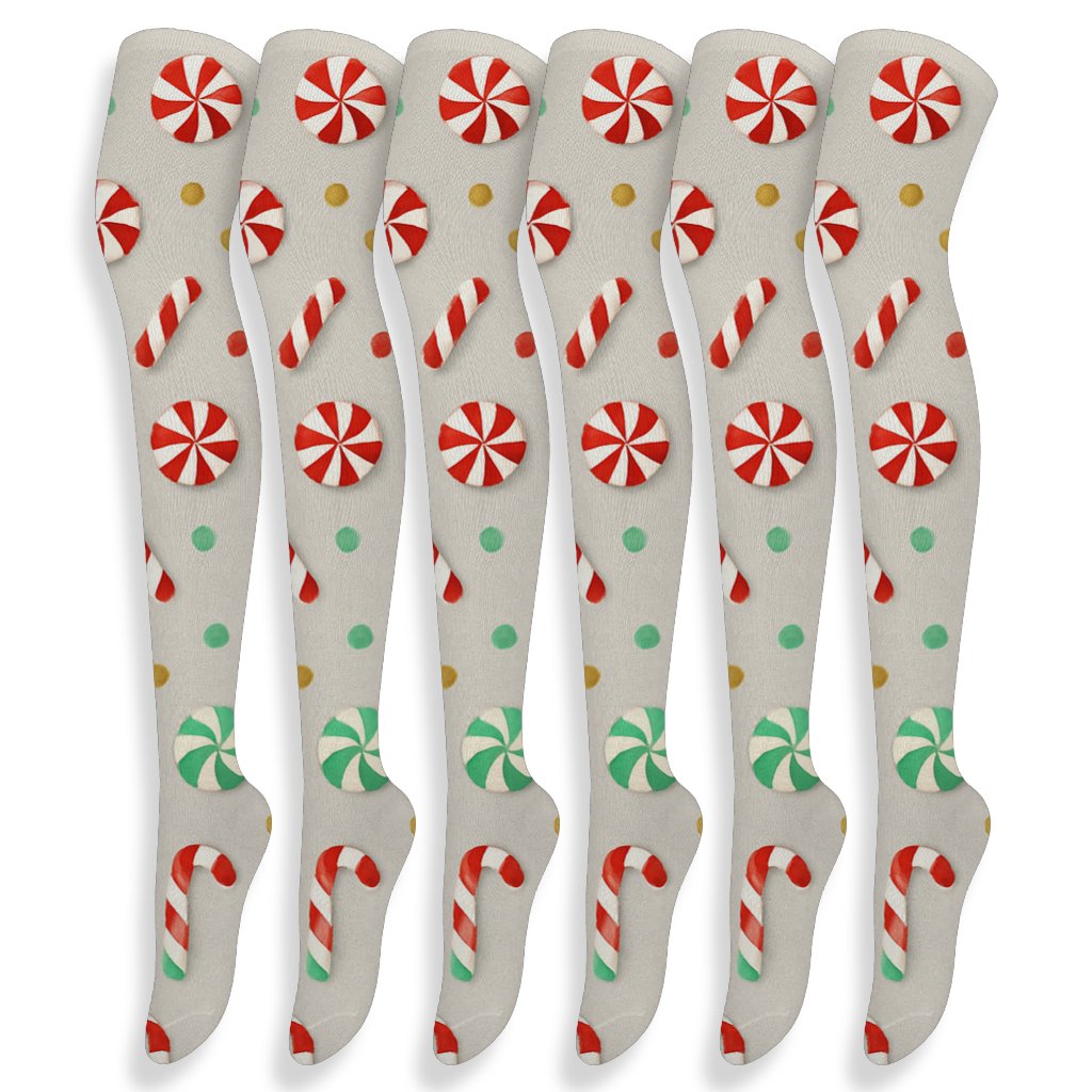 Peppermint Confetti Drift Candy Canes Edition stylish fashion over-the-knee socks