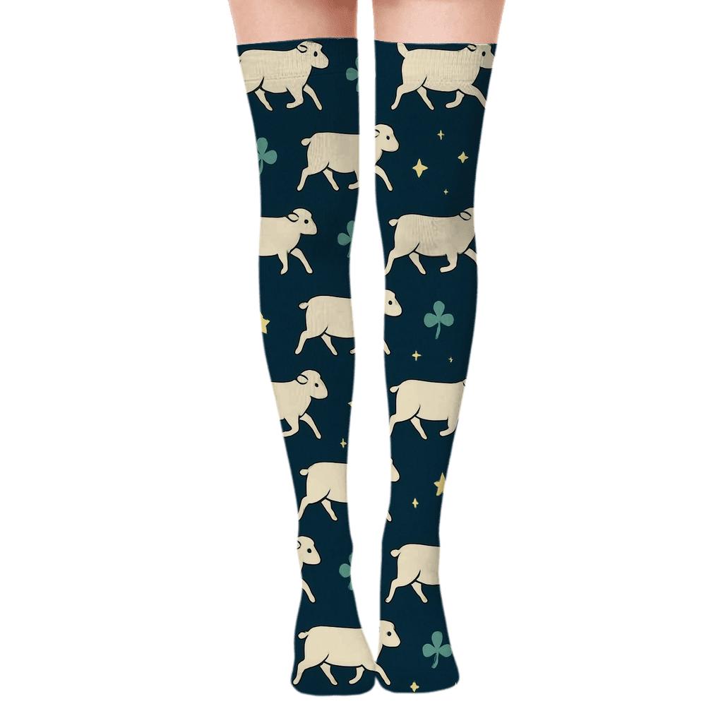 Starfield Grid Sheep Pasture stylish fashion over-the-knee socks