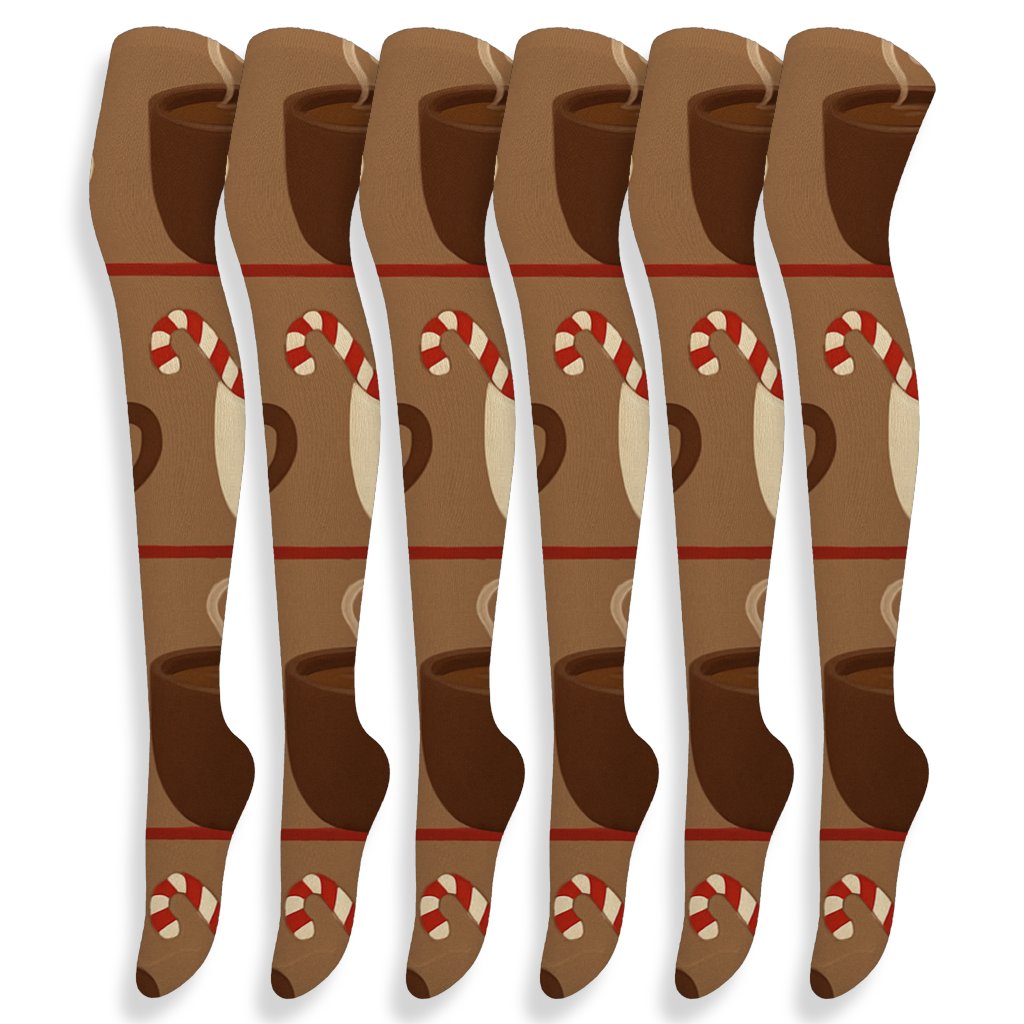 Cocoa Mug Row With Floating Candy-canes Stirrers custom over-the-knee socks