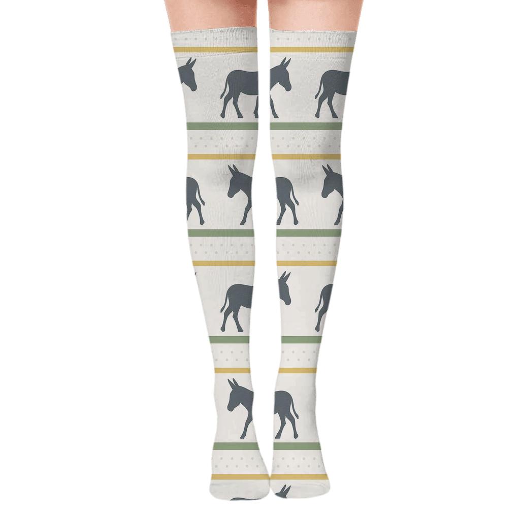 Pasture Stripe With Donkey Silhouette Bands soft everyday over-the-knee socks