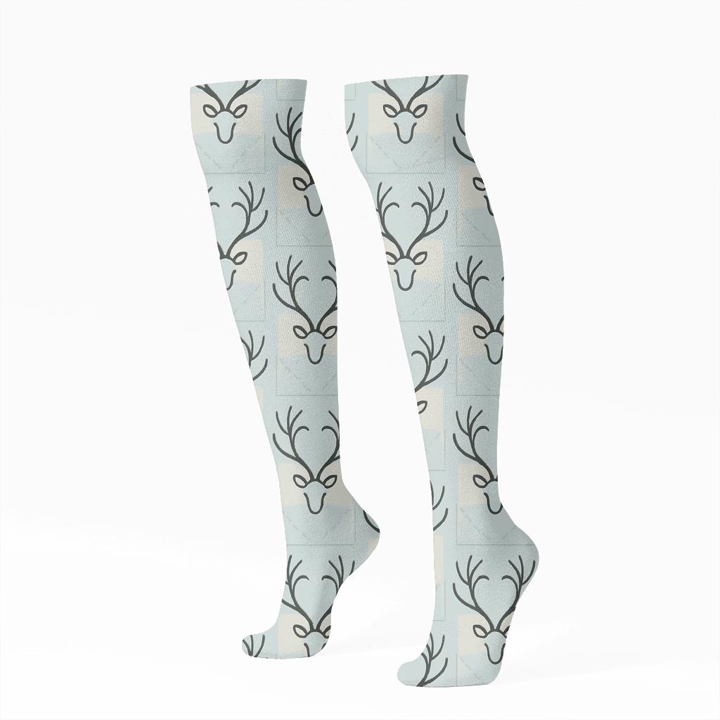 Antler Crest Grid Reindeer Edition comfortable cotton knee-high socks