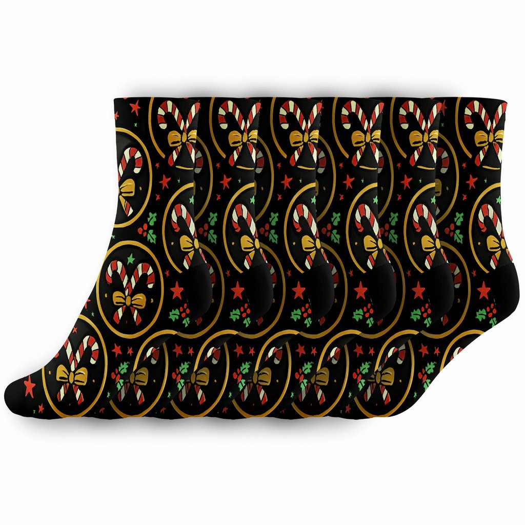 Midnight Ribbon Parade With Candy Canes Medallions stylish athletic crew socks