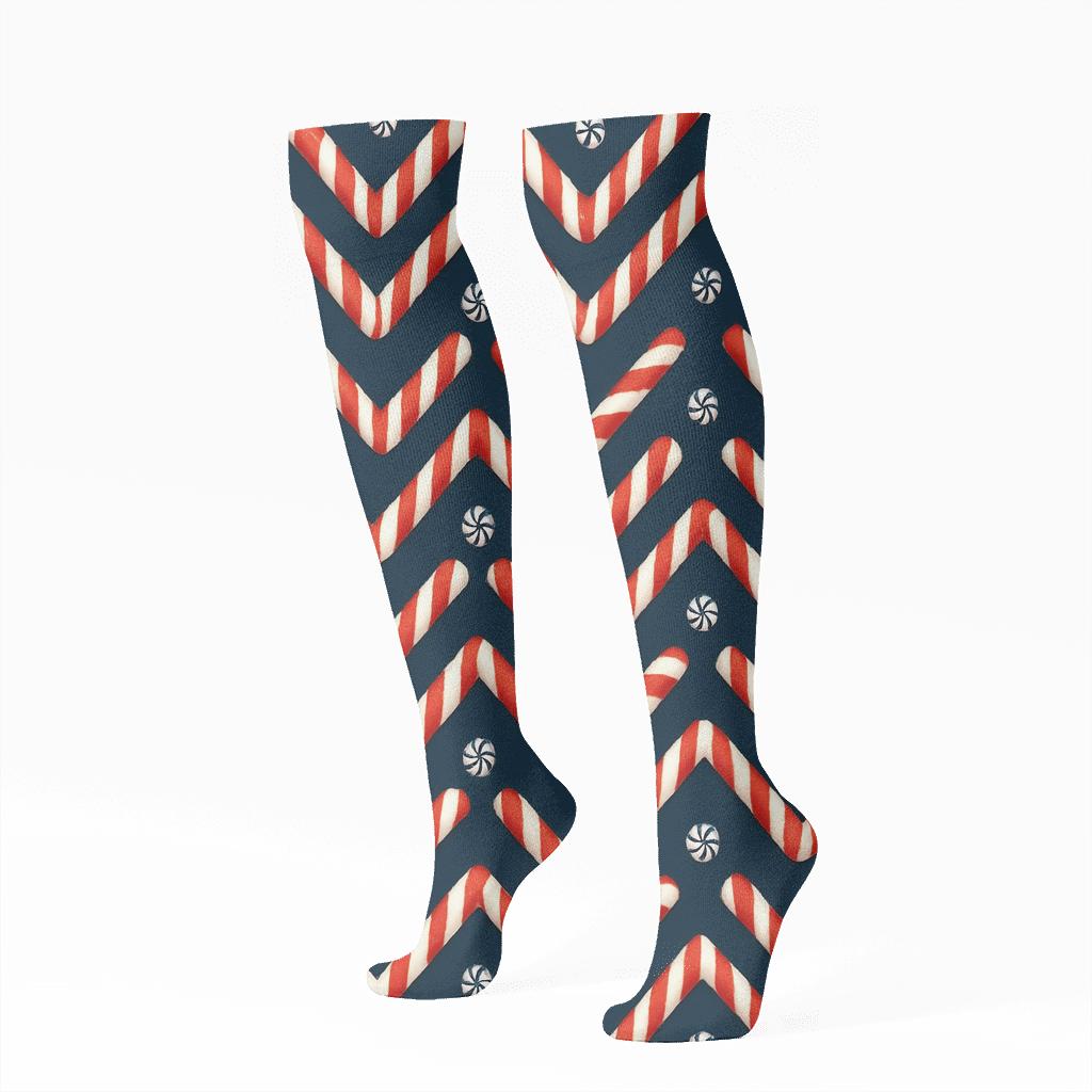Starfield-Candy Canes Chevron Tiling comfortable cotton knee-high socks