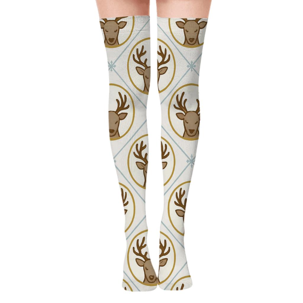 Snowfield Lattice With Reindeer Medallions stylish fashion over-the-knee socks