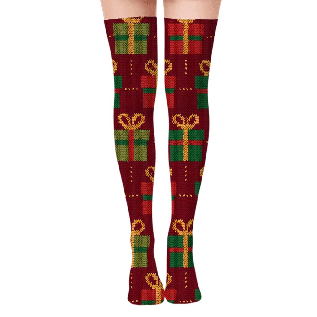 Presents Parade Ribbon Grid stylish fashion over-the-knee socks