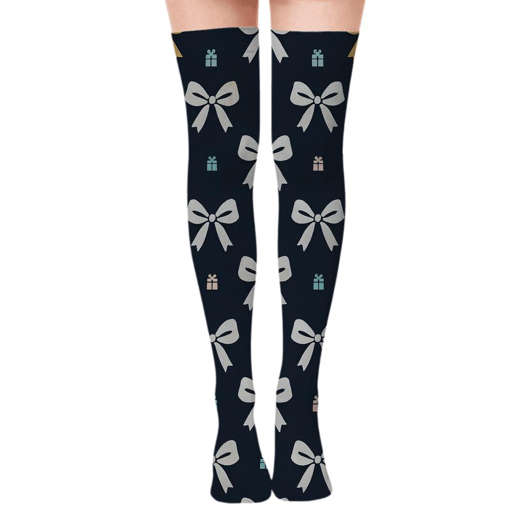 Starfield Bows With Cosmic Presents Glow premium cozy over-the-knee socks