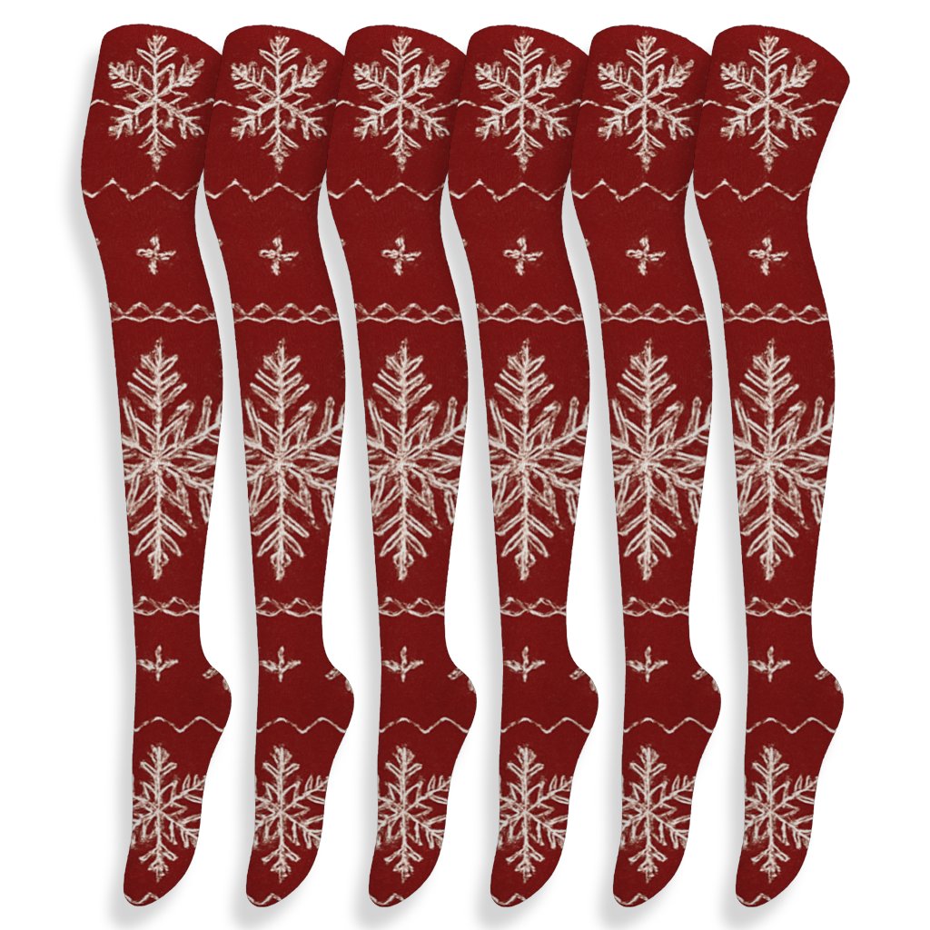 Snowflake Lace Holiday Overlay On Red stylish fashion over-the-knee socks