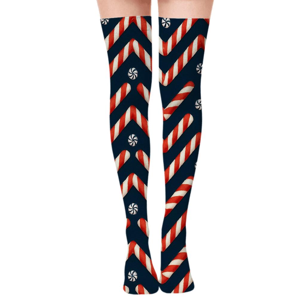 Starfield-Candy Canes Chevron Tiling trendy patterned over-the-knee socks