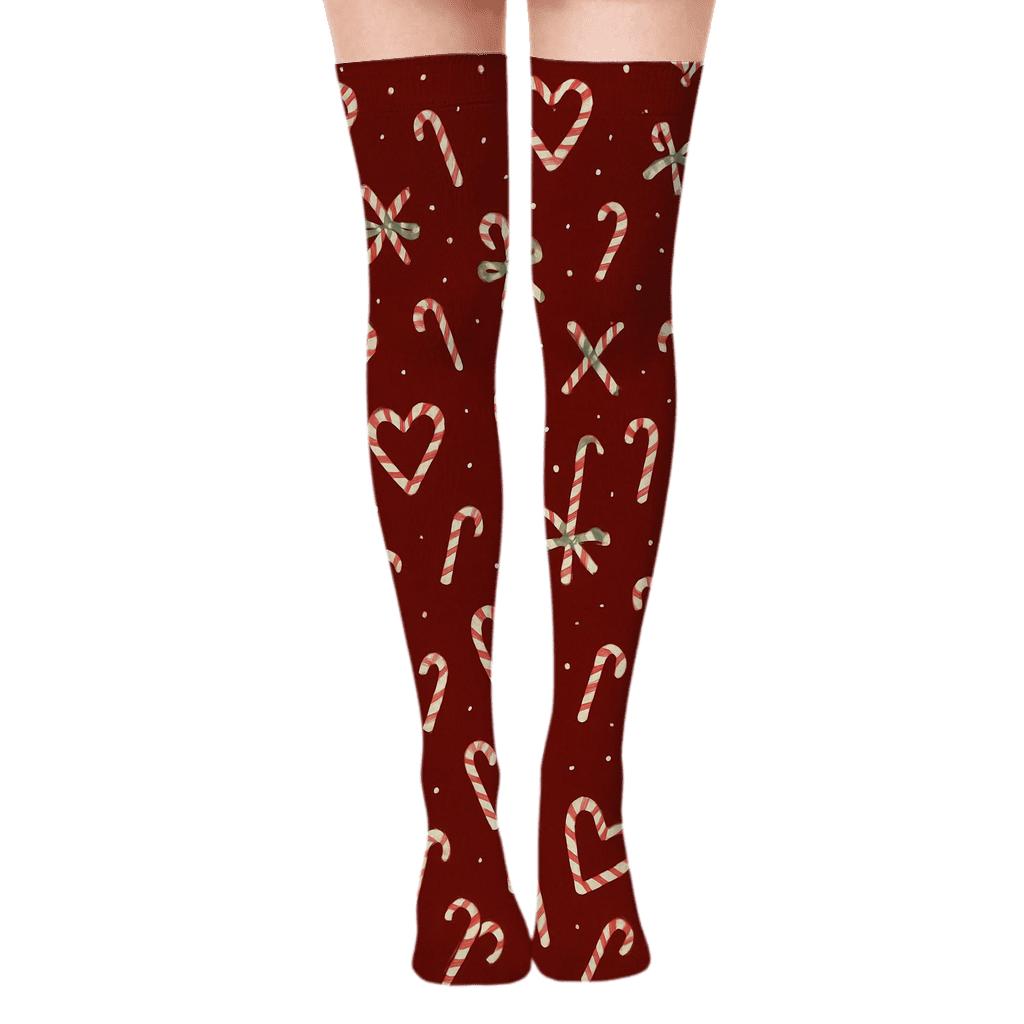 Candy Canes Constellation Scatter On Deep Red soft everyday over-the-knee socks
