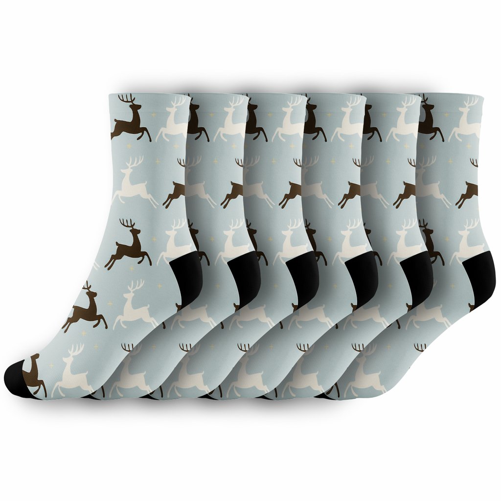 Reindeer Silhouette March Xmas Border designer printed crew socks