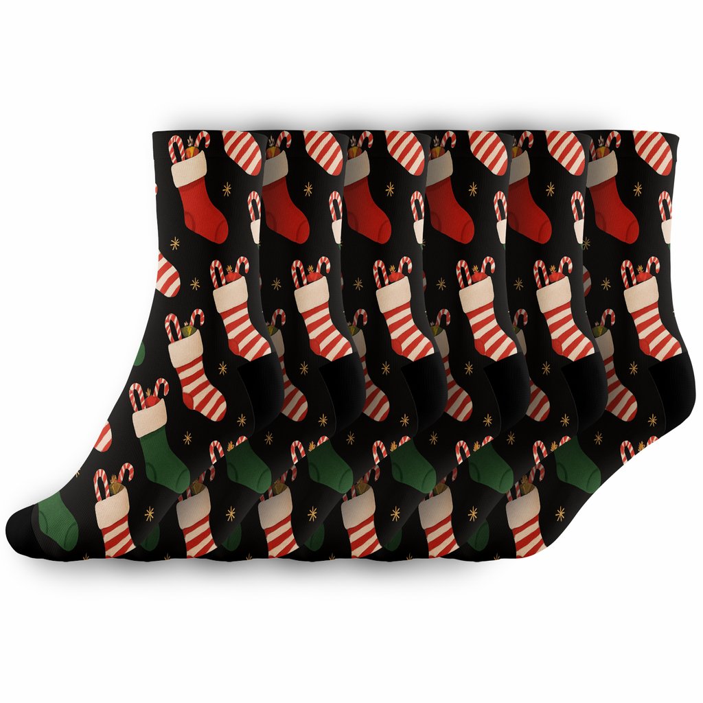 Xmas Stocking Cascade On Midnight soft everyday crew socks