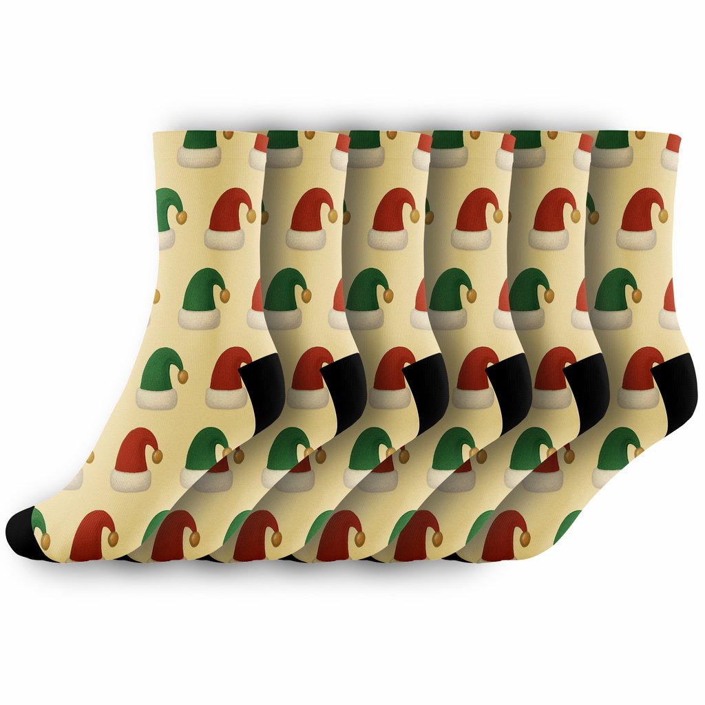 Playful Elf Hat Xmas Polka premium sports crew socks