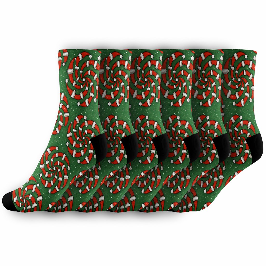 Santa Hat Holiday Swirl On Green unique graphic crew socks
