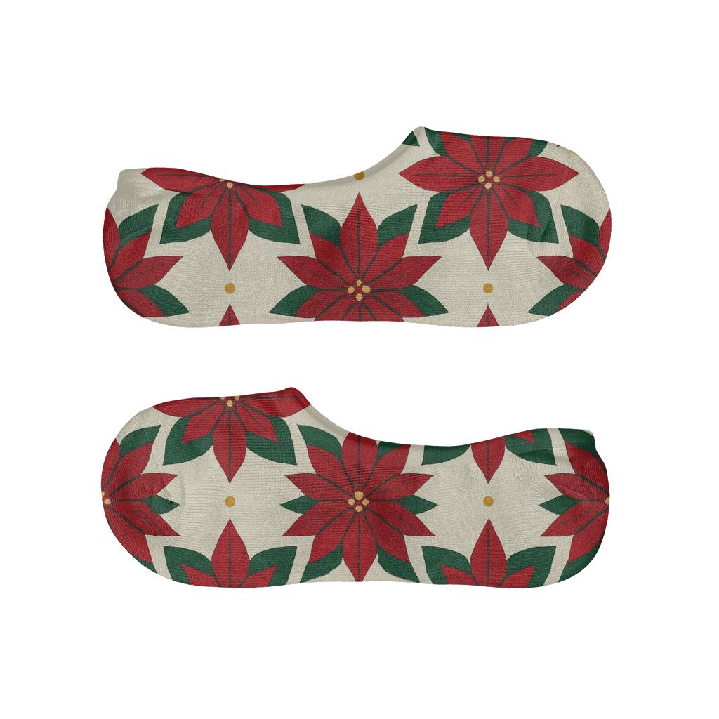 Crimson Poinsettia Star Lattice anti-slip no-show socks