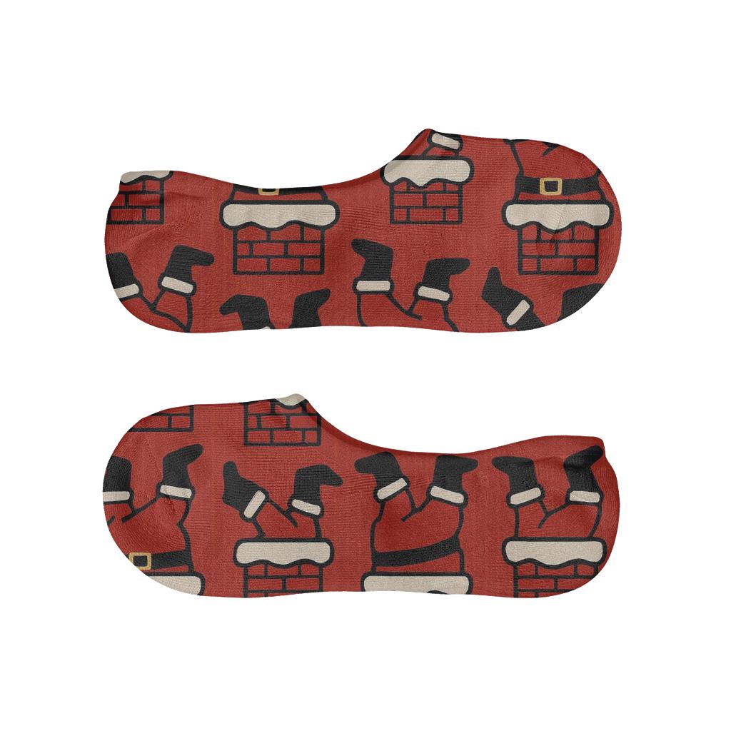Santa Chimney Grid On Frosted Red Field anti-slip no-show socks