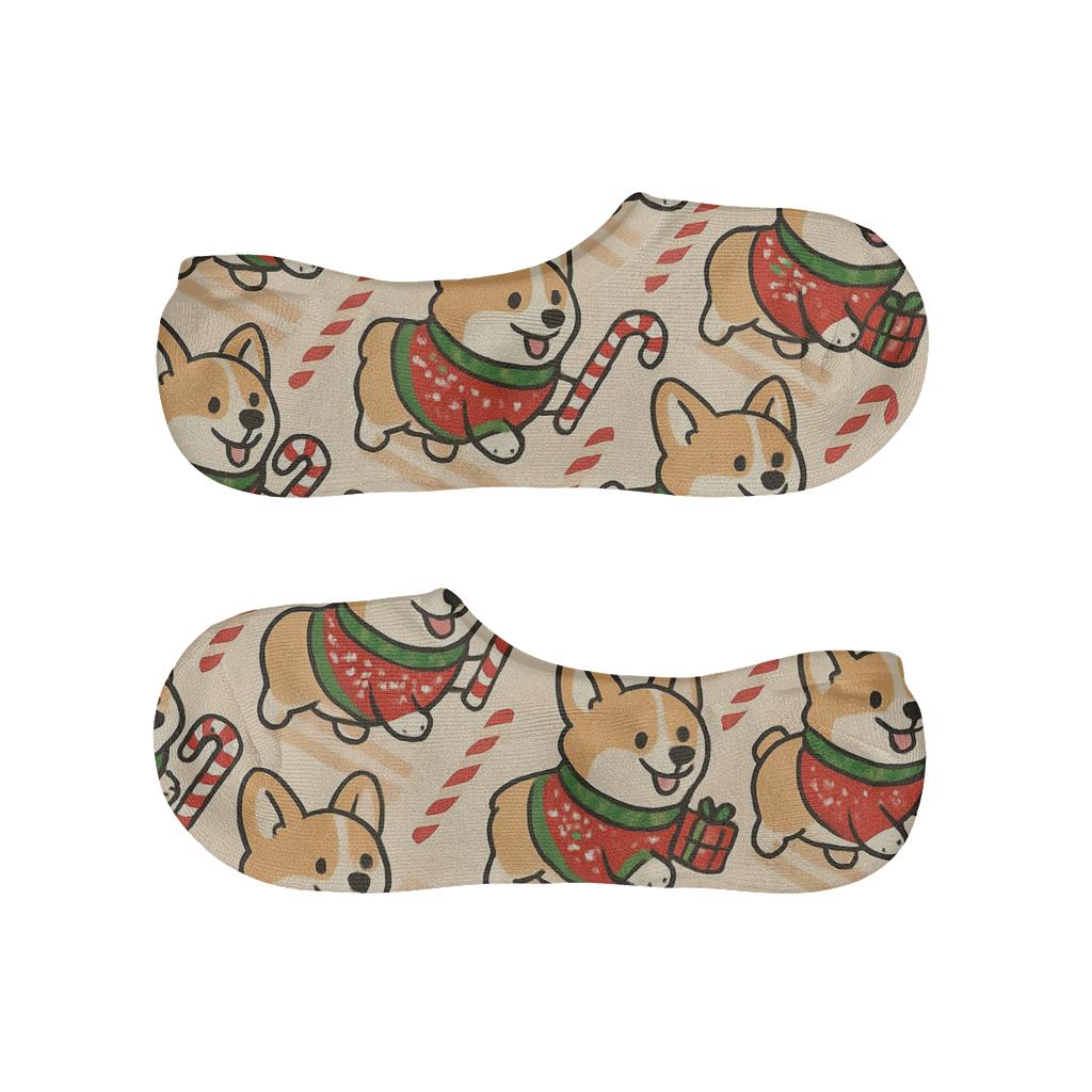 Candy Cane Corgi Parade Pattern personalized invisible socks