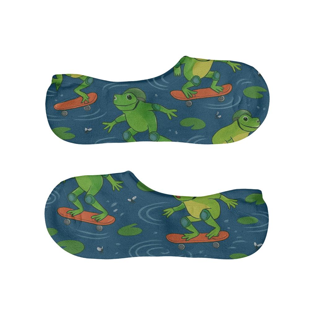 Pond Parade Skateboarding Frogs breathable seamless no-show sockscustom no-show socks