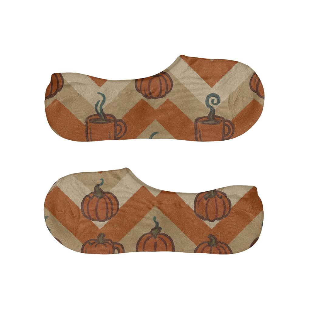Pumpkin Spice Mug Chevron designer print no-show socks