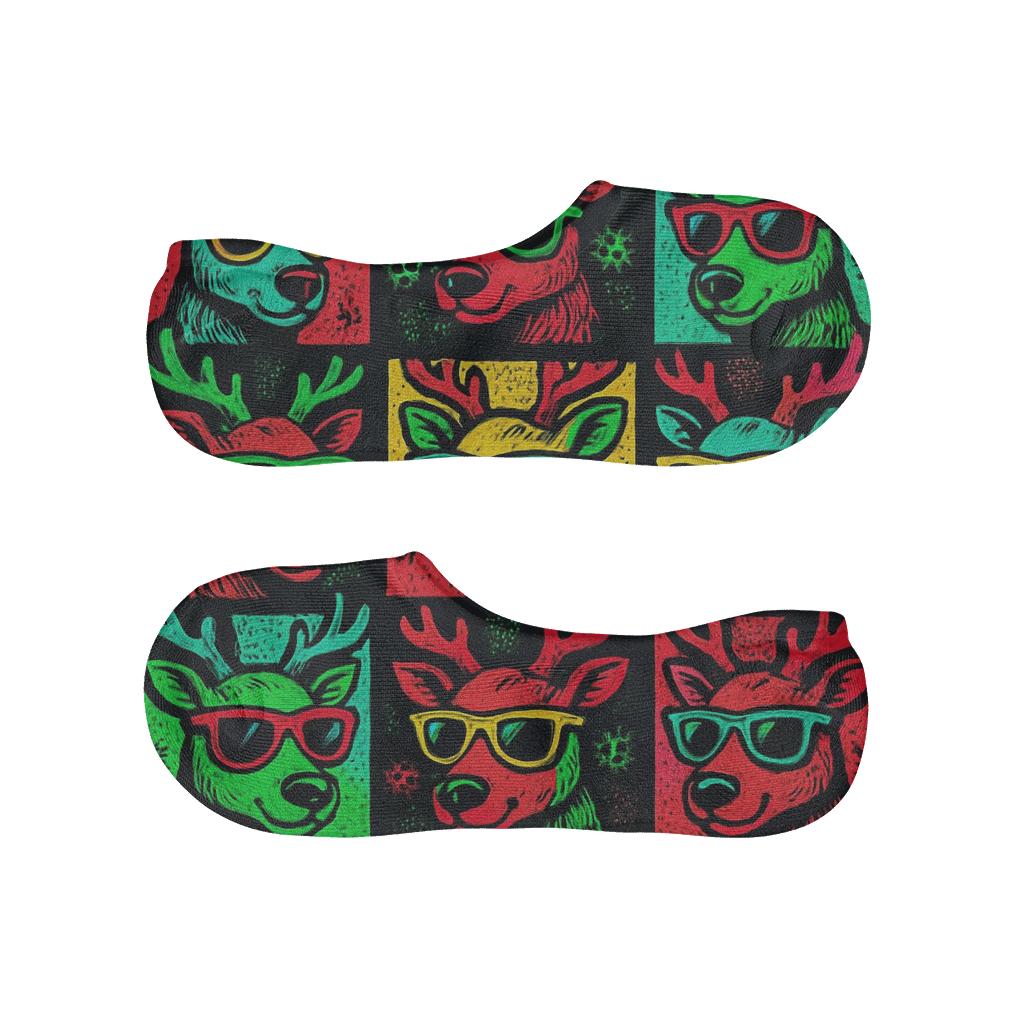Neon Reindeer Pop Art Tiles anti-slip no-show socks