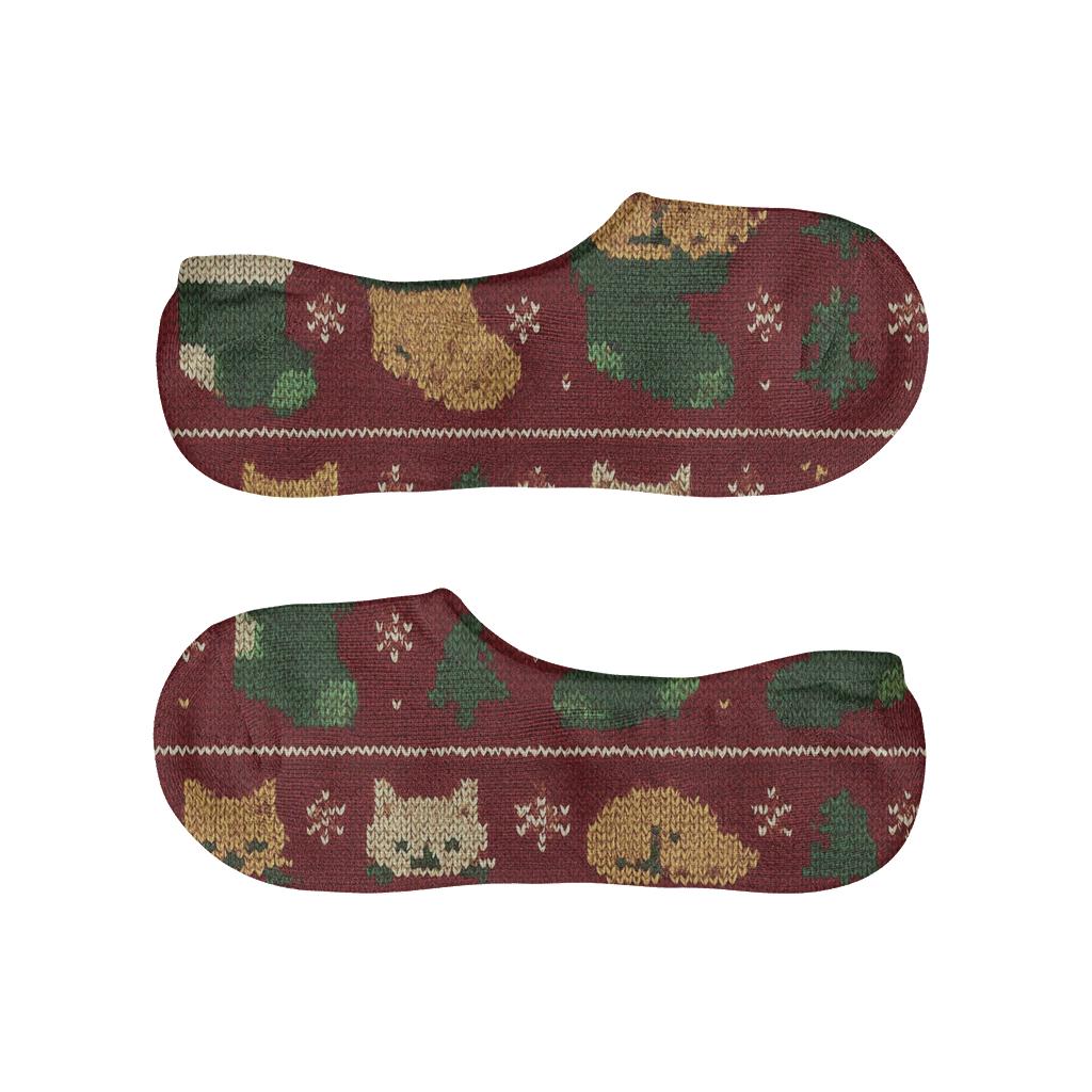 Knitted Stocking Cats Band On Cranberry Red breathable seamless no-show sockscustom no-show socks