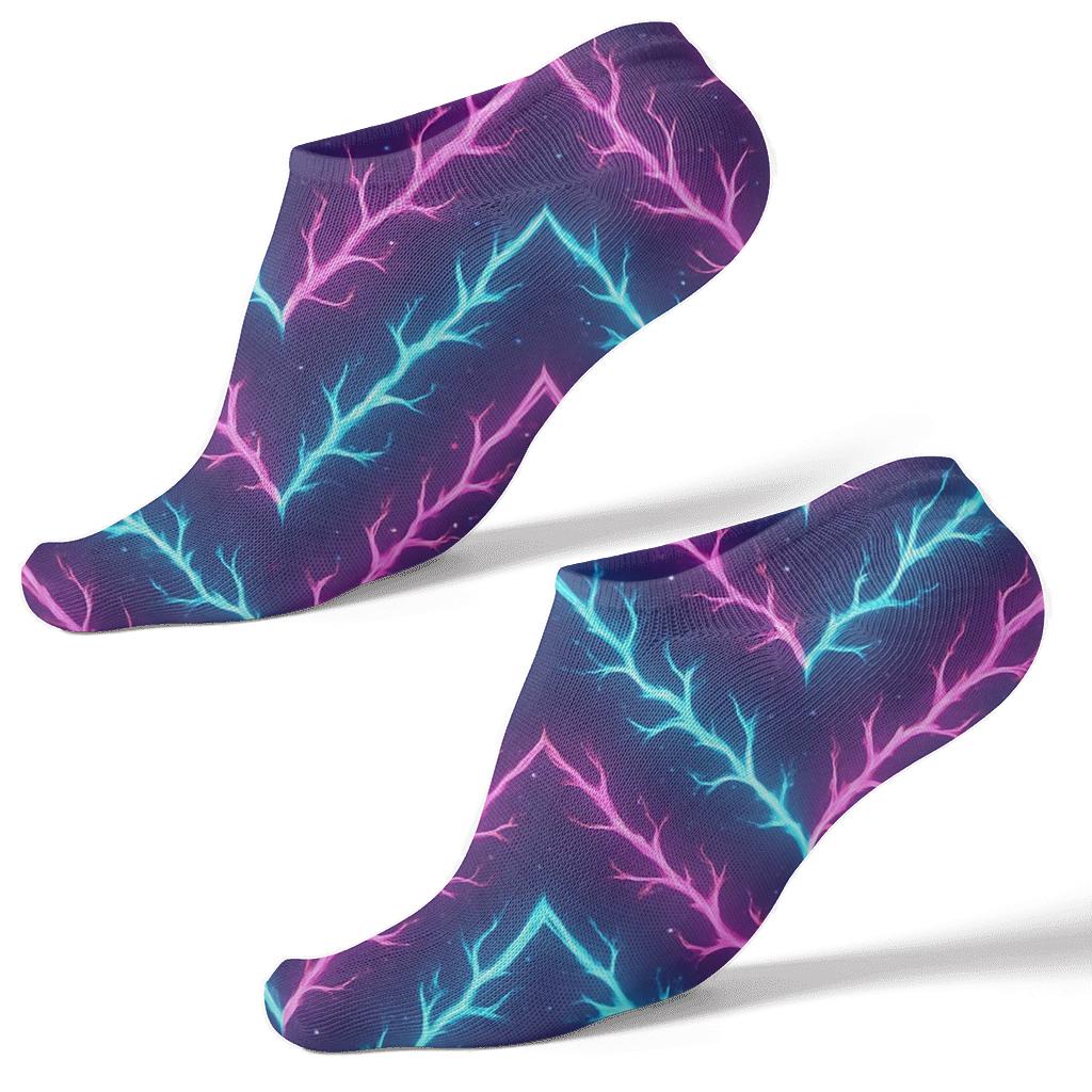 Neon Fractal Bolt Chevron designer print ankle socks