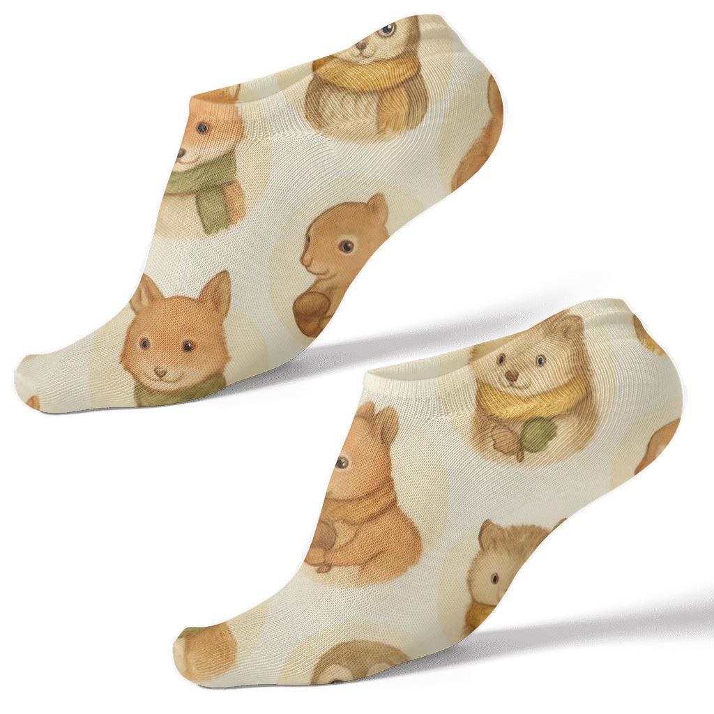 Woodland Critter Dot Grid personalized ankle socks