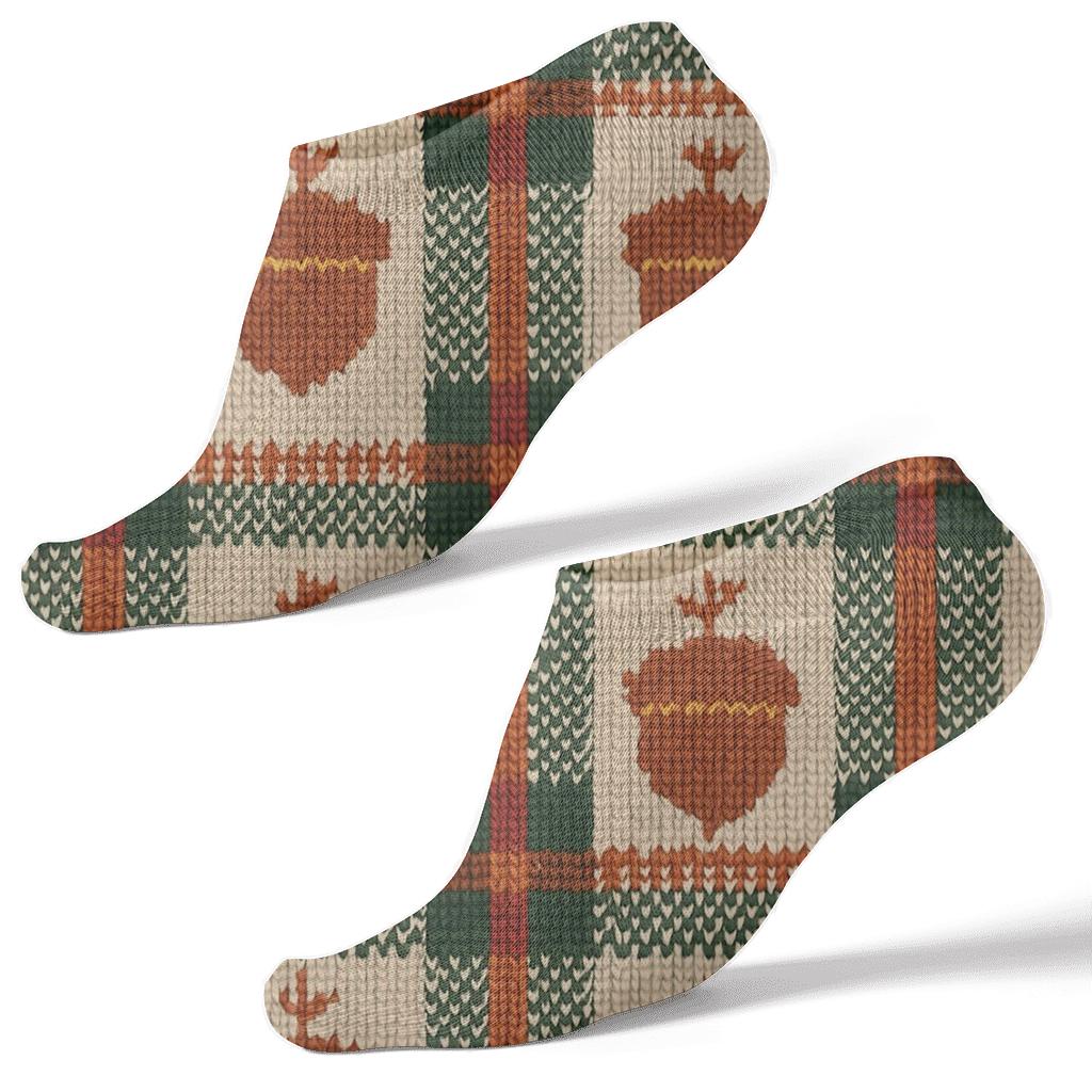 Cozy Plaid Acorn Knit Illusion premium sports ankle socks