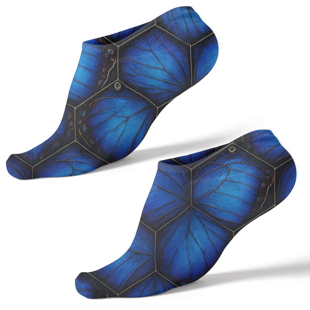 Iridescent Blue Morpho Wing Mosaic On Charcoal personalized ankle socks