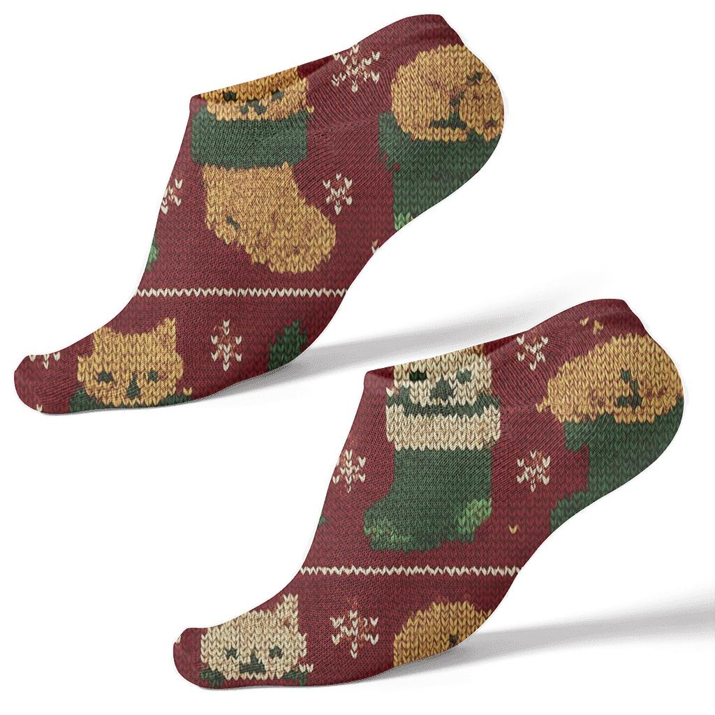 Knitted Stocking Cats Band On Cranberry Red comfortable cotton ankle socks