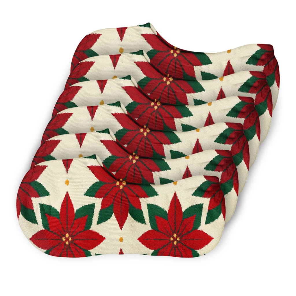 Crimson Poinsettia Star Lattice low cut no-show socks