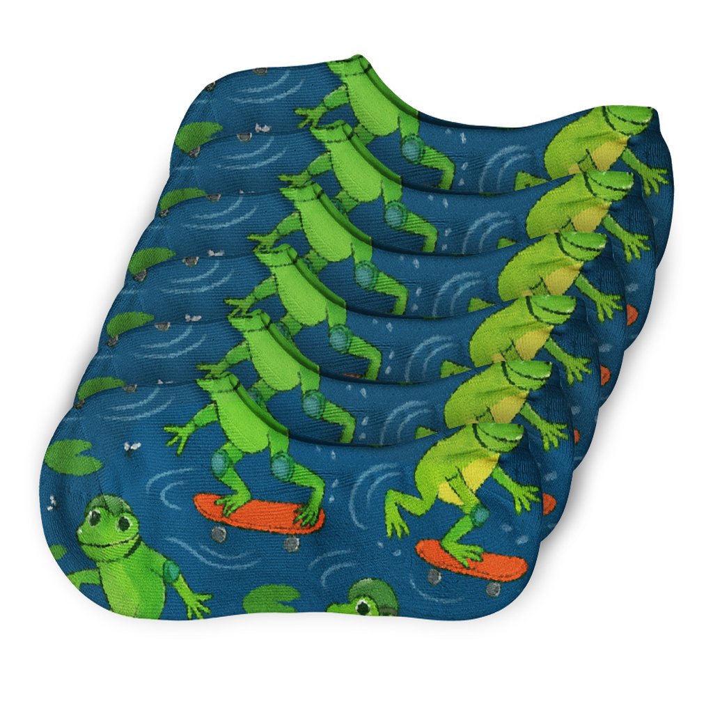 Pond Parade Skateboarding Frogs personalized no-show socks