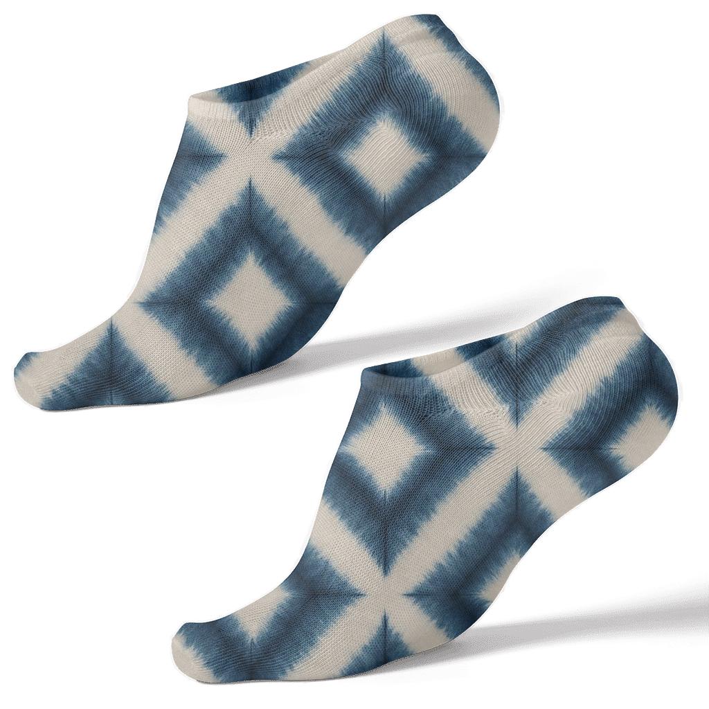 Indigo Shibori Diamond Lattice trendy patterned ankle socks