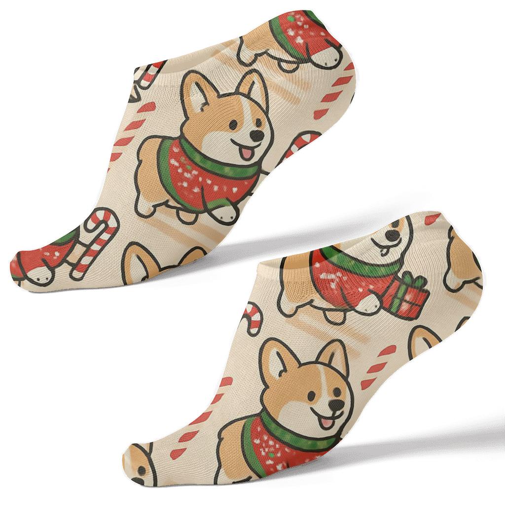 Candy Cane Corgi Parade Pattern premium sports ankle socks